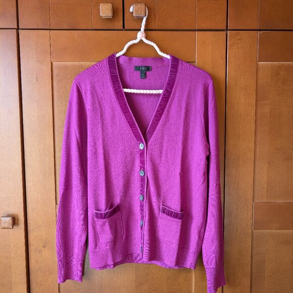 J Crew Merino Wool Cardigan with Velvet Trim - Picture 7 of 7